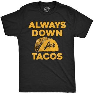 Mens Funny T Shirts Always Down For Tacos Novelty Food Graphic Tee For Men (Heather Black - Always Down For Tacos) - 3XL