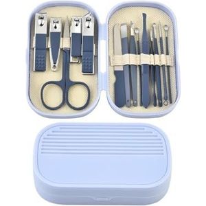 Manicureset, nagelknipperset, Set van roestvrijstalen nagelknippers, veelkleurige manicure- en pedicureset(Blue)