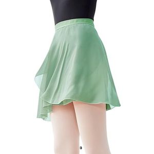 Vrouwen Chiffon Ballet Wrap korte rok， Gymnastiek Geknoopte Rok Training Balletrokken(Green,S Height 100-135cm)
