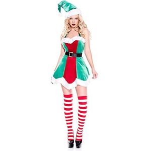 JOMA E-Shop Vrouwen Groene Noordpool Elf Kerst Kostuum Fancy Jurk met Hoed, Taille Riem, M