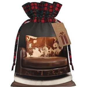 Bruine koeienhuiden herbruikbare geschenktas-trekkoord kerstgeschenktas, perfect voor feestelijke seizoenen, kunst en ambachtelijke tas