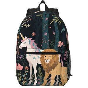 Zelinge Casual Rugzak 13"" Notebook Tas Wandelen Rugzakken, Leuke leeuw eenhoorns bloemen, One Size, Reizen Rugzakken