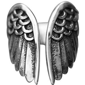 Ooscy Angel Wings Ring, Verklaring Ring Boheemse Engel Vleugels Sieraden Retro Ring Verstelbare Ringen Guardian Liefde Ondersteuning Bescherming Wrap up Veer Zilveren Ring Band Romantische Liefde Valentine Gift