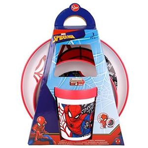 Spiderman Urban Web Kinderservies met siliconen basis, bicolor samenstellingsbord, kom en glas