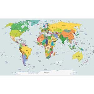 Forwall fotobehang vliesbehang vliesbehang natuurkunde wereldkaart foto wallpaper Mural AMF20263_VE wereldkaart landkaart wereld Afrika landkaart Europa VEXL (208cm. x 146cm.) blauw, geel, groen.