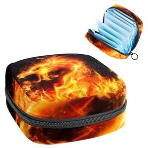 Opbergtas voor maandverband, menstruatiecup zakje, menstruatiezak, organizer voor vrouwelijke pads, tampons, abstracte vuurdraak hoofd