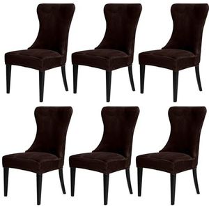 Fluwelen Banketstoelhoezen Met Vleugelrugleuning, Sets Van 2/4/6 Hoezen Zonder Armleuningen(Dark Brown,6Pcs)