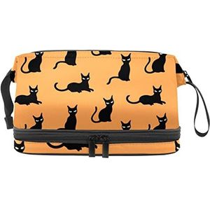 Dubbele Laag Cosmetische Tas Zwarte Kat Draagbare Make-up Tas Reizen Organizer Pouch Voor Vrouwen Meisjes Toiletries Tassen, Meerkleurig, 27x15x14 cm/10.6x5.9x5.5 in, Make-up zakje