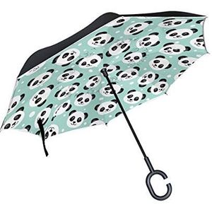 RXYY Winddicht Dubbellaags Vouwen Omgekeerde Paraplu Leuke Dier Panda Polka Dot Waterdichte Reverse Paraplu voor Regenbescherming Auto Reizen Outdoor Mannen Vrouwen