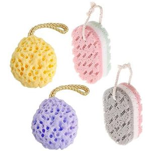 4-pack badspons, lichaamscrub badsponsbal, scrub badbal, lichaamsreinigingsproducten, goede reinigende werking, geschikt voor mannen en vrouwen