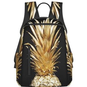 Gouden Ananas Print Stijlvolle Laptop Rugzak Voor Vrouwen School Boekentas Lichtgewicht Casual Reizen Dagrugzak, Zwart, Eén maat