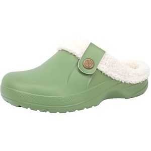ChayChax waterdichte pantoffels voor dames en heren, met bont gevoerde klompen, winterse tuinschoenen, warme pantoffels, muiltjes voor binnen en buiten, Groen