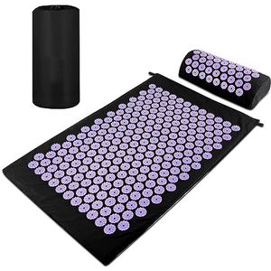 Magrimaxio Acupressuurmat, acpressuurkussen met bloemenveldkussen en draagtas, massagemat voor pijnverlichting, spierontspanning, bevordert de bloedsomloop (paars)