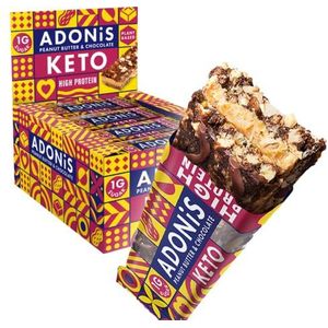 Adonis Keto Peanut Butter & Chocolate High Protein Repen (16 x 45g repen) | Vegan & Keto | 100% natuurlijk | Vrij van gluten, suiker, palmolie en zuivel | Weinig suikers, caloriën & koolhydraten