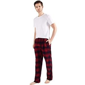 JTPW Heren 100% Katoen Flanel Comfortabele Pyjama/Lounge Bottoms Met Zakken, Navy Red Plaid, Size: S