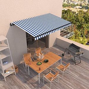 Rantry Casa Zonnezeil, intrekbaar, automatisch, 400 x 350 cm, blauw en wit, balkon, zonwering, voor buiten, tuin, balkon, terras, huismeubels