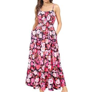 Floriesta - Maxi-jurk met bloemencami, Blinky Charm-jurk, maxi-jurk Bloemen 3/4-jurken met lange mouwen en zakken voor dames (XL,I)
