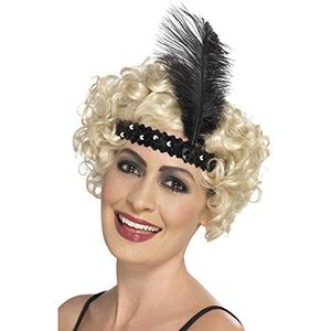 Amakando Charleston haarband met veer - zwart - Gatsby haarsieraad hoofdband 20s flapper haarband gouden twintig kostuum accessoire jaren 20 hoofdtooi