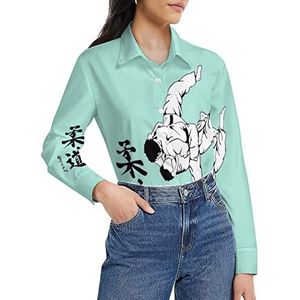 Japans judo damesshirt met lange mouwen, button-down blouse, casual werkshirts, tops, 2XL