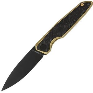 FerraMonster klapmes zakmes edc Jacht Mes Overlevingsmes Camping Mes outdoormes folding knife pocket knife - M390 staal, handvat met inleg van titanium en koolstofvezel - met etui (Zwart & Gouden-01)