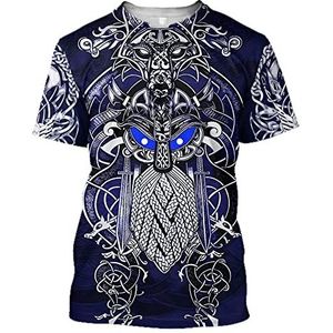 Zomer Mens Viking Bear Head Skull T-Shirt, Nordic Gedrukte Tattoo Harajuku Grote Maat Korte Mouw, Unisex Outdoor Casual Vintage Crewneck Tops Streetwear