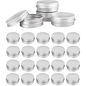 Fegtrtyoa 48 stuks blikjes van 25 ml, zilver, aluminium blikjes, schroefsluiting, ronde aluminium blikjes met schroefdeksel, schroefdeksel, houder