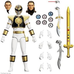 Super7 ULTIMATES! Mighty Morphin Power Rangers White Ranger - 7"" Power Rangers Action Figure with Accessories Classic TV Show Collectibles and Retro Toys
