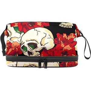 Grote capaciteit reizen cosmetische tas,Suiker schedel Rose patroon,Make-up tas,Waterdichte make-up tas organisator, Meerkleurig, 27x15x14 cm/10.6x5.9x5.5 in