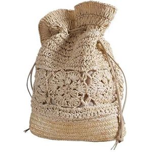 Strandtas Bohemen Tassen Zomer Strand Dames Raffia Tas voor Vrouwen Hollow Out Stro Rugzak Vrouwen Emmer Gehaakte Gevlochten Stro Tas, Lichtgele tas, Eén maat