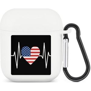 Love American Heartbeat Leuke Case voor AirPods 2&1 Schokbestendige Beschermende Hoofdtelefoon Gevallen Cover Met Sleutelhanger Voor Mannen Vrouwen