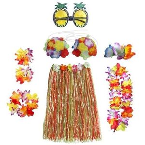 Dames meisjes hoelarok 8 stks/set plastic vezels meisjes vrouw Hawaiiaanse rok gras kostuum bloem rok zonnebril hoela dansjurk feest Hawaii strand (kleur: B-kleurrijk, Maat: 60 cm)