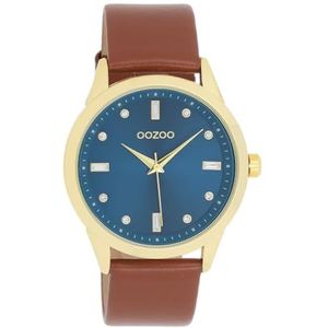 Oozoo Timepieces dameshorloge | polshorloge dames met leren armband | hoogwaardig horloge voor vrouwen | elegant analoog dameshorloge in rond, bruin/donkerblauw