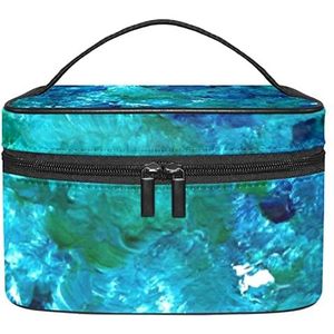 Draagbare Make-up Tas Reizen Cosmetische Zakken Voor Vrouwen Meisjes Rits Pouch Case Organizer Blauw Groen Borstel Slagen Verf, Meerkleurig, 22.5x15x13.8cm/8.9x5.9x5.4in