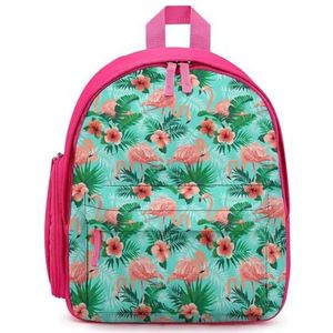 Roze flamingo's tropische palmbladeren rugzak bedrukt laptop rugzak schoudertas casual reizen dagrugzak voor mannen vrouwen roze stijl