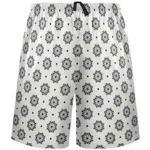 LI ZHI XIN Herenpyjamabroek, korte pyjamabroek, zomer casual shorts, elastische taille met trekkoord, rechte buis losse pasvorm met 2 zakken, S-XXL zwart bloemenpatroon, Meerkleurig, S