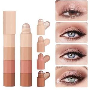 4-in-1 crème oogschaduwstick, 4 kleuren metallic parel oogschaduwpotlood, nude matte glans hoog gepigmenteerde oogschaduw, waterdichte en langdurige zachte, gladde oogmake-up(B)