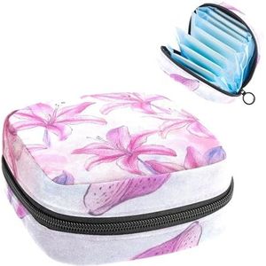 Aquarel roze lelies achtergrond maandverband opbergtas grote menstruatie cup zakje met rits, menstruatie pads tas winkel panty voeringen tampons voor meisjes vrouwen