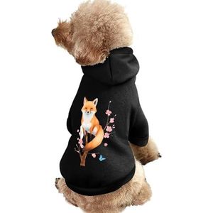 Fox Butterfly Cherry Blossoms Gedrukt Pet Hoodie Sweatshirt Warm Puppy Pullover Winter Jas voor Kleine Medium Grote Honden Katten