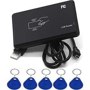 Amao RFID Reader IC Card Reader Non-Contact 14443A Card Reader met USB-interface + 5 x 13,56 MHz T5577 / EM4305 Key Fobs