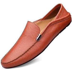 Loafers for heren, leren loafers met ronde neus, antislip, platte hak, antislip, wandelfeest, instapper(Color:Red Brown,Size:37 EU)