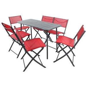VCM 7-delige set bistroset eettafel tuinset balkonset stoel inklapbaar tafel tuin camping Sumila rood