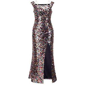 GL SUIT Maxi, mouwloze jurk met glitter, pailletten, hoogte opengewerkte gouden avondjurk, feestjurk, cocktailjurk, Kleur, S