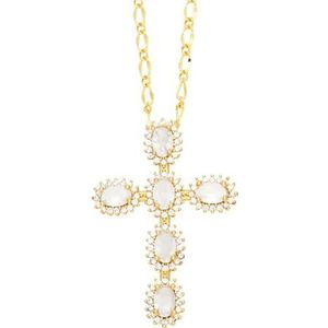 Vrouwen Kristallen Kruis Hanger Verkoperd Gouden Ketting Religieuze Sieraden Geschenken (Style : White)