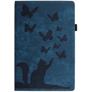 Tablet PC-hoes Compatibel Met Lenovo Tab P12/voor Lenovo Tab Pad Pro 12,7 Inch Reliëf Opvouwbare Standaard Beschermhoes Flip Case Schokbestendig PU Leer Kaartsleuf Tablet Shell Bescherming(Dark Blue)