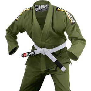 Buddha Fight Wear -Kimono Premium Infinity zwart Jiu Jitsu Braziliaans / BJJ Gi met witte riem, uniseks volwassenen, kaki, ML=A2