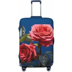 NONHAI Reisbagage Cover Protector Rode roos bloem in blauw Koffer Cover Wasbare Elastische Koffer Protector Anti-Kras Koffer Cover Past 45-32 Inch Bagage, Zwart, S