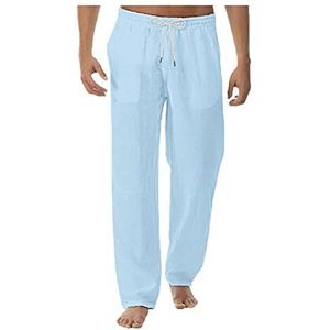 Stijlvolle Herenbroeken Zomerstijlen For Heren, Eenvoudig En Modieus Broeken Van Puur Katoen En Linnen Zakelijke Joggingbroeken For Heren joggingbroek(Light blue,XXL)