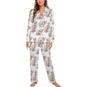 Sphynx Katten pyjama met lange mouwen voor vrouwen, klassieke nachtkleding, nachtkleding, zachte pyjamasets