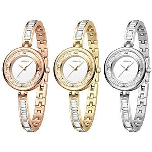JewelryWe Dameshorloge elegant analoog kwarts polshorloge dames klein eenvoudig zakelijk casual horloge met metalen armband roségoud/zilver, 1-3 stuks