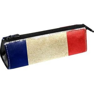 Grunge Vlag van Frankrijk met Parijs Pen Tas Briefpapier Pouch Potlood Tas Cosmetische Pouch Tas Compacte Rits Tas, Meerkleurig, 5.5 ×6 ×20CM/2.2x2.4x7.9 in, Tas Organizer